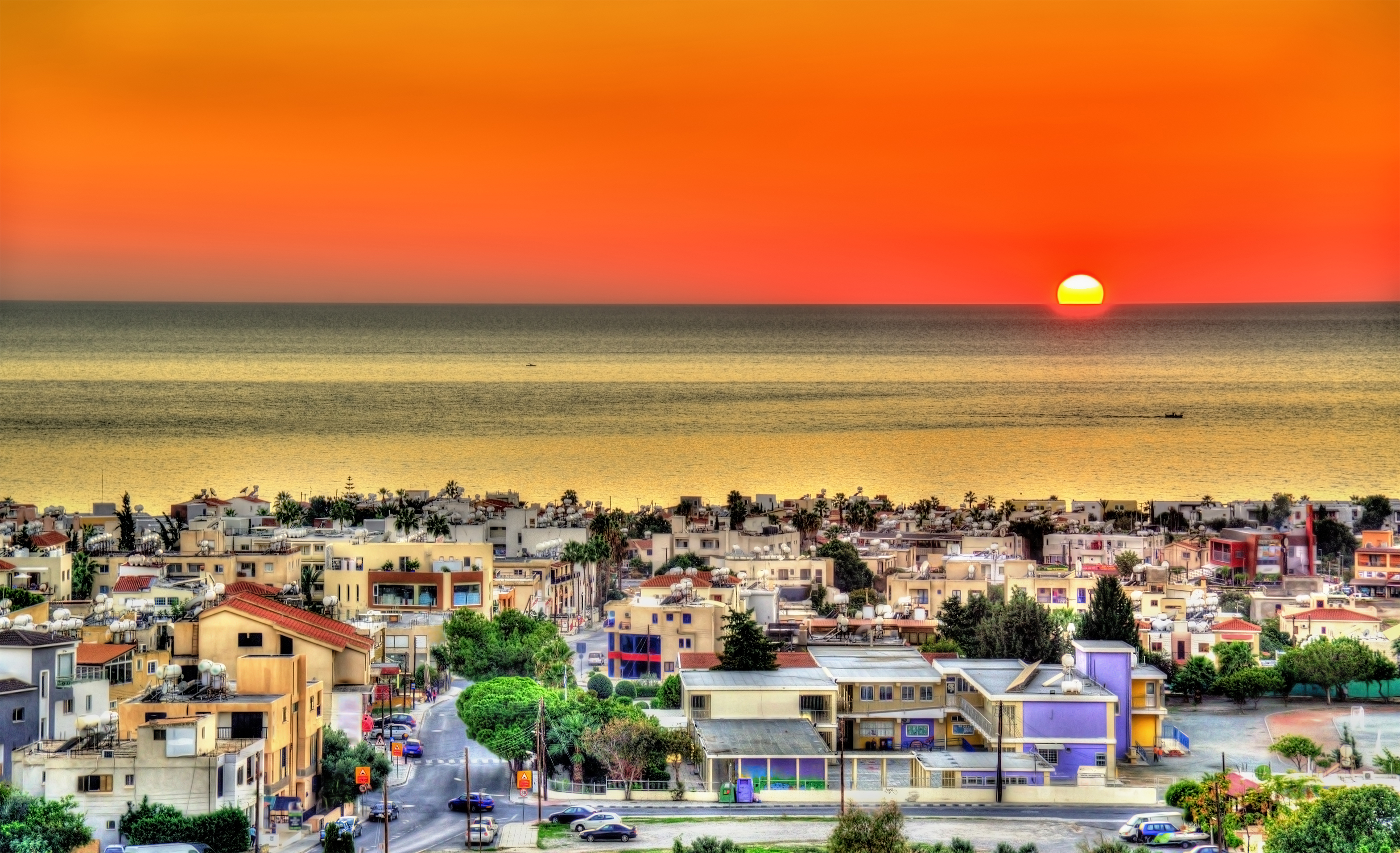 Aerial view of Paphos at sunset