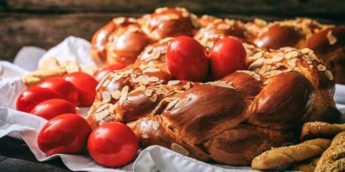 Traditional Greek Easter Bread & Red Eggs